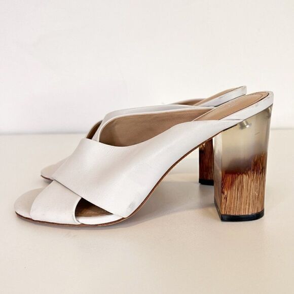 Pour la Victoire Harley White Leather Criss Cross Block Heel Sandals - Picture 4 of 9